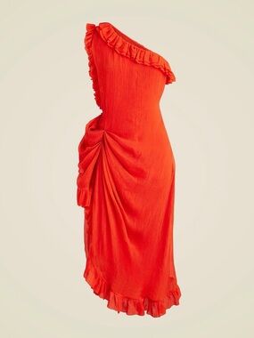 J. Crew collection One-Shoulder Ruffle Midi Dress in Bright Orange